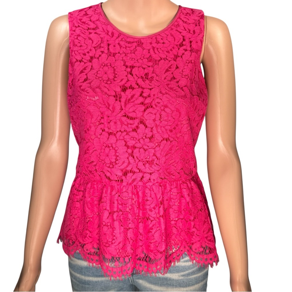 J.Crew Pink Floral Lace Peplum Top Sleeveless Blouse F8695 Size 4